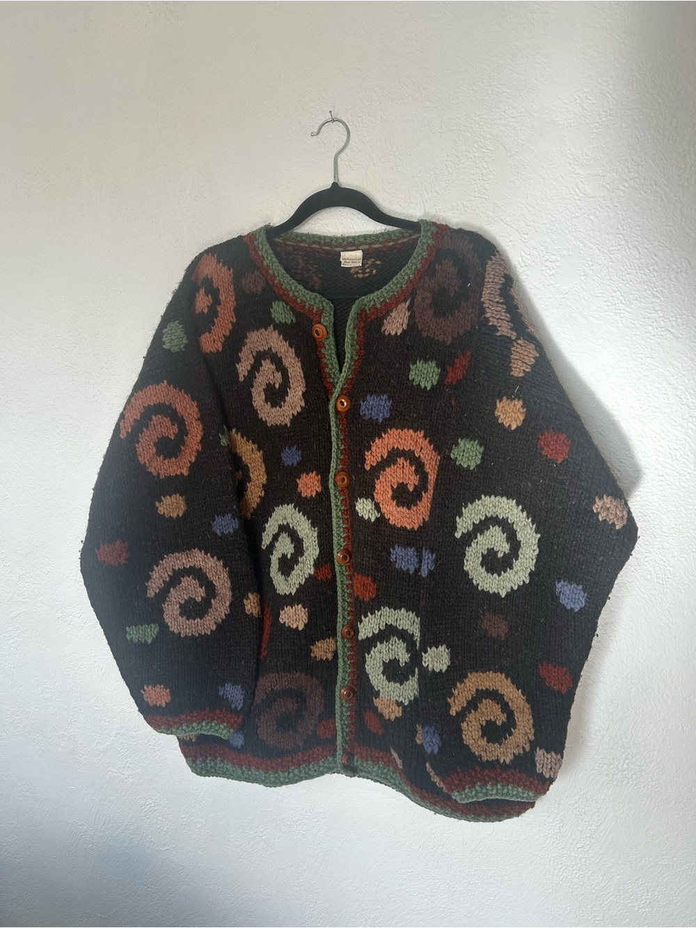 Vintage Dark Brown Multi-Color Spiral Button Cardigan